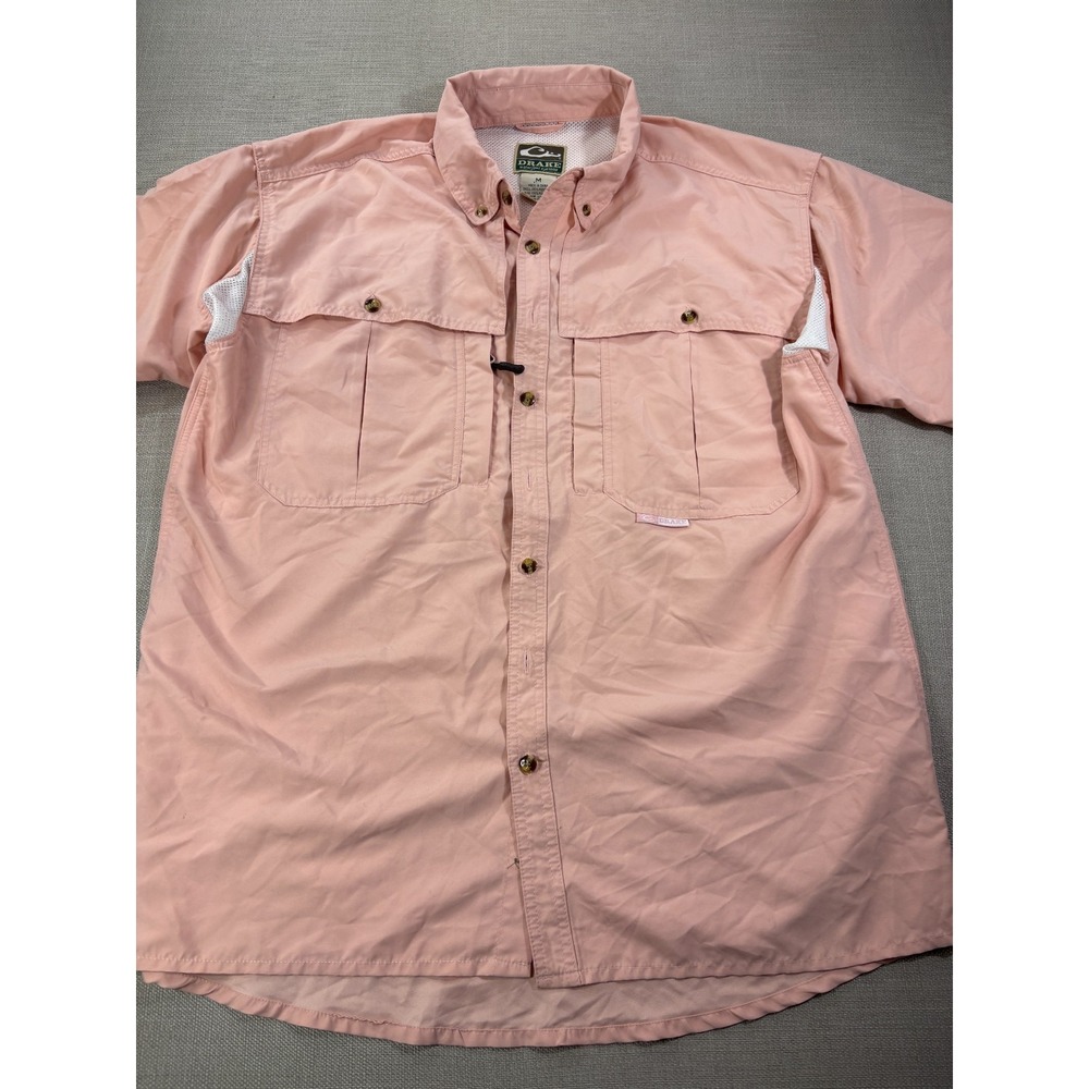 Drake Waterfowl Men's Pink Salmon Short Sleeve Vented Fishing Shirt Size M